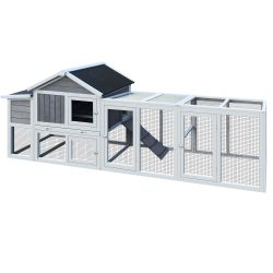 111.5 Gray Wooden Chicken Coop, Large Outdoor Hen House with Run and Nesting Box Poultry Cage, Rabbit Hutch, Waterproof Anti-UV Panel for Backyard