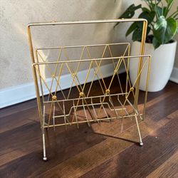 Vintage Mid-Century Modern Gold Wire Magazine Rack
