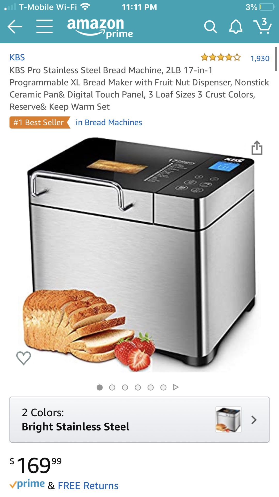KBS Pro Stainless Steel Bread Machine, 2LB 17-in-1 Programmable XL Bread  Maker with Fruit Nut Dispenser, Nonstick Ceramic Pan& Digital Touch Panel,  3 Loaf Sizes 3 Crust Colors, Reserve& Keep Warm Set 