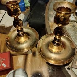 Pair Of Brass Candlestick Candle Holders 