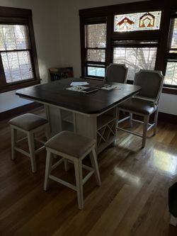 Farm House Table Bar Height With Stools