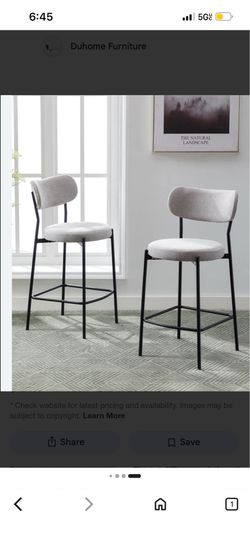 NEW Set of 4 Counter Height Bar Stools | Gray Upholstered | Modern Tufted