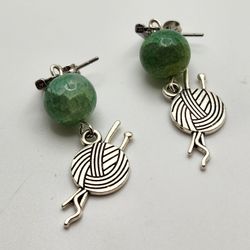 Green Knitting Earrings