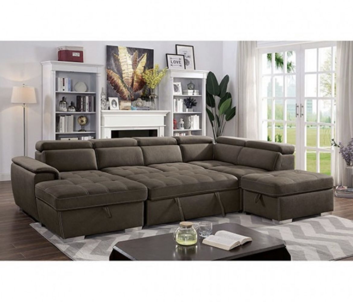 Brown Sectional Sofa With Pullout Sleeper And Chaise With Storage (Free Delivery)