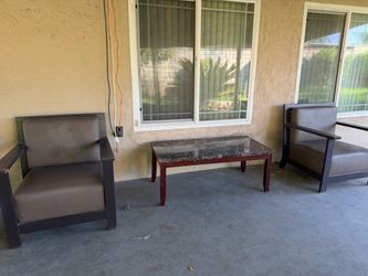 Patio Sofa Chair Letter leather, and wood  and table  out door