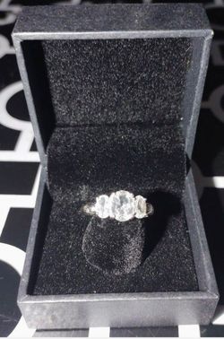 Silver Three-Stone Clear Crystal Ring