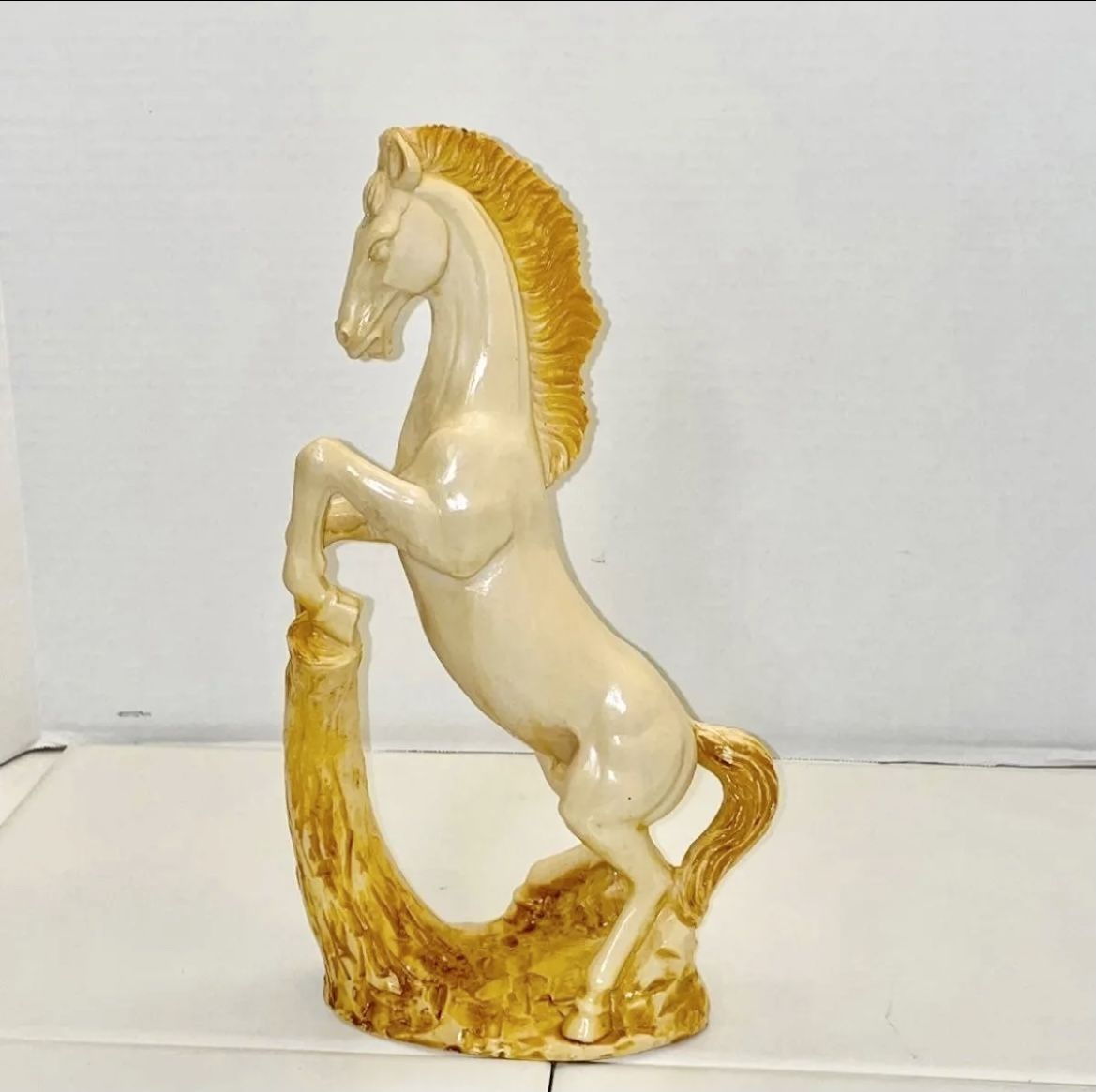 RARE Vintage Italy 1950’s MCM Mid Century Modern 14” Large Signed RB Hand Carved Resin Rearing Horse Sculpture