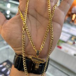 18K Colombian Gold Cuban Chain + Black CZ Mini Uzi - Certified Luxury & Urban Style