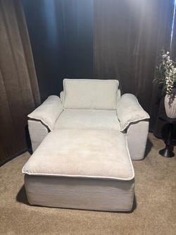 Oversized Chenille Lounge Chair & Ottoman