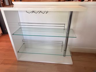 White Home Bar Table / Wine Station with Glass Shelving