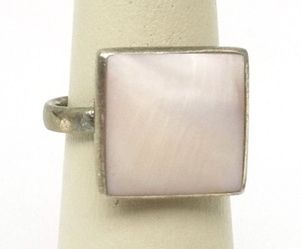 Vintage Square Rose Quartz 925 Sterling Silver ring Size 7