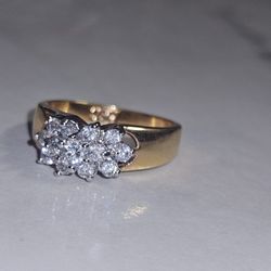 Vintage RSC Gold tone Ring Costume Jewelry clear rhinestones engagement style Size 8US