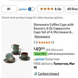 Stoneware Coffee Cups with Saucers 4ct