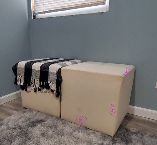 Pair of Upholstered Cube Ottomans – 18" H × 18" W × 18" D