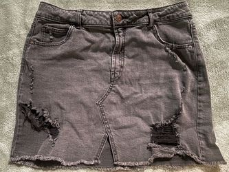 Black Distressed Denim Mini Skirt