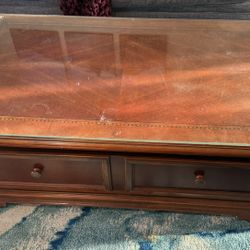 Wooden Coffee Table with glass Top 