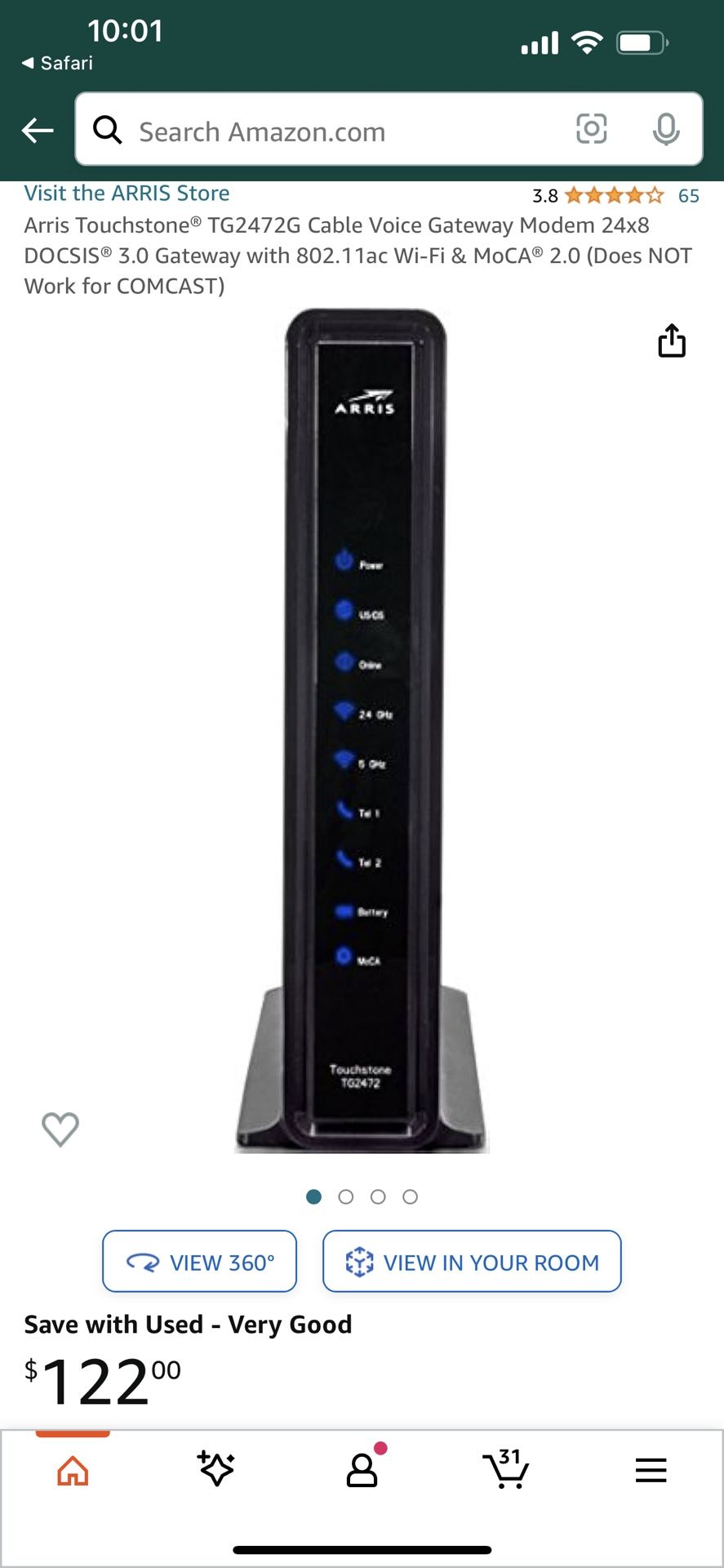 Arris Touchstone® TG2472G Cable Voice Gateway Modem