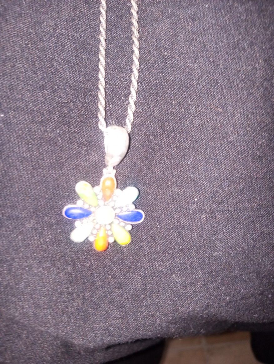 18" Sterling Rope Chain With Turquoise Flower Pendant