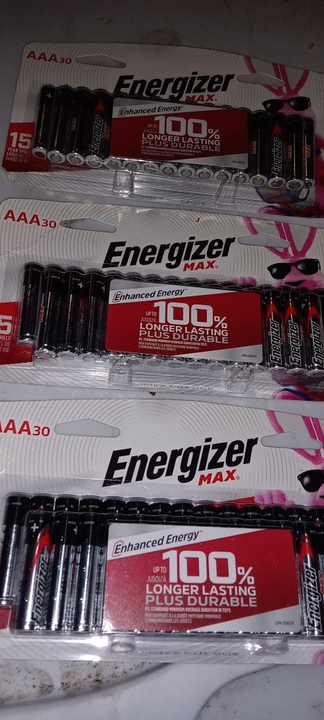 3 Packs Of 30 AAA Energizer  Batteries 