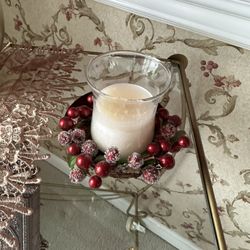 2 Sets Of Xmas Candle Holder With Plate  Decor 