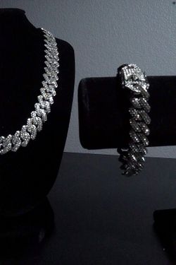 Silver Cuban link chain and bracelet set