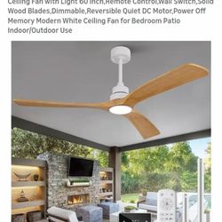 Ceiling Fan with Light 60 inch,Remote Control,Wall Switch,Solid Wood Blades,Dimmable,Reversible Quiet DC Motor,Power Off Memory Modern White Ceiling F