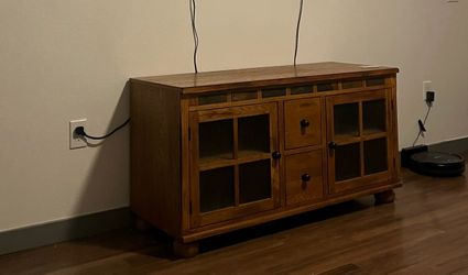 Wood TV Stand with Glass Door Cabinets
