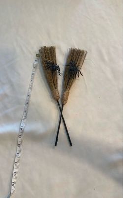Mini Halloween Witch Brooms with Spiders – Set of 2