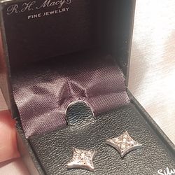 Diamond Stud Sterling Silver Earrings 