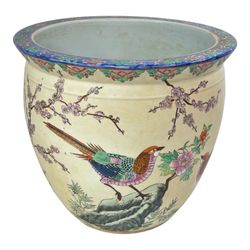 Antique Chinese Qing Dynasty Large Famille Rose Porcelain Fish Bowl Planter