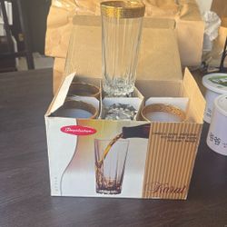 Pasabahce 6 Pcs High Ball Glasses Turkish Set With Gold Trim