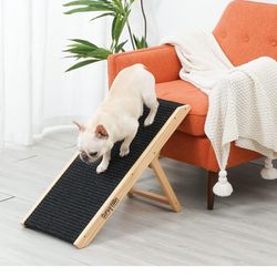 18" Tall Adjustable Pet Ramp - Small Dog Use Only - Wooden Folding Portable Dog & Cat Ramp Perfect for Couch or Bed with Non Slip Carpet Surface 