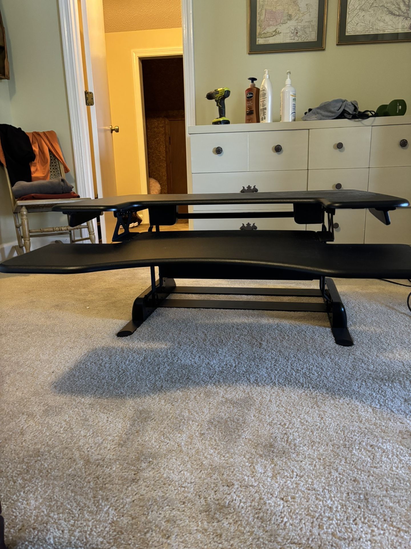 VARIDESK Proplus two tier standing desk converter. Space for two monitors upper & laptop on lower.