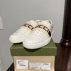 Brand New White Gucci Ace Stripe Ivory Size 8.5 Men