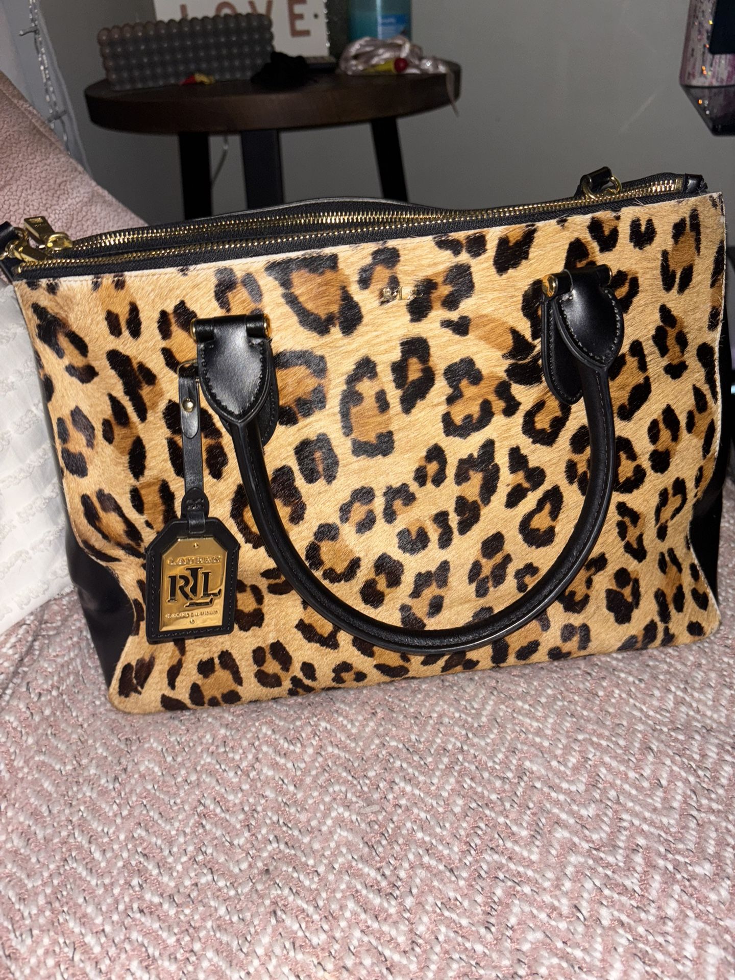 Ralph Lauren Bewbury Double Zip Satchel *Leopard*