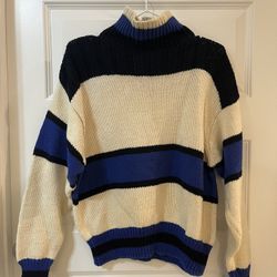 Vintage 100% Cotton Size M Lizwear Tricolor Turtleneck Sweater