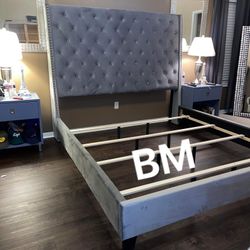Grey Velvet 6ft Tall Bed Frame King Size 