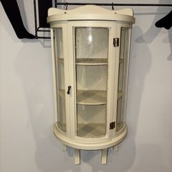 Small off-white wood display cabinet vintage curved glass beautiful curved glass medicine cabinet table or wall mount  I have a similar piece listed s