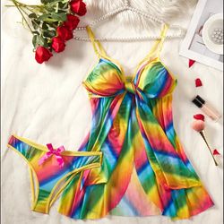 Rainbow Cami Matching Set Brand New M
