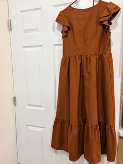 Rust Brown Ruffle Sleeve Maxi Dress
