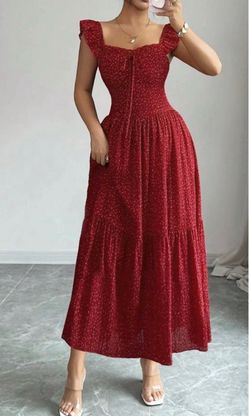Red Floral Ruffle Sleeve Maxi Dress