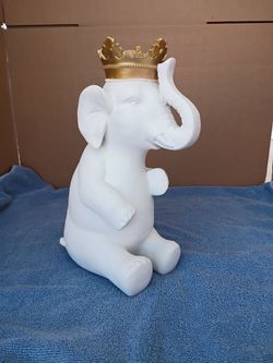 White Elephant Figurine with Gold Crown