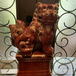 Chinese Foo Dog Ceramic Burgundy