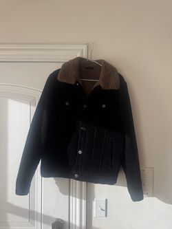 Men’s MNG/Mango Black Corduroy Jacket with Sherpa Collar Size S