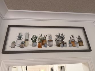 Watercolor Cactus Frame Light Gray And Green Colors
