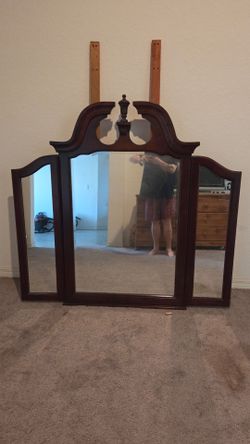 Tri-Fold Dresser Mirror Dark Wood Frame