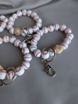 Baseball Beaded Wristlet Keychain Set