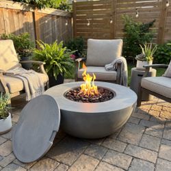 New 42 inch Round Concrete Fire Pit JRC42R Gray - 90,000 BTU Propane / Natural Gas - JRS Patio SD