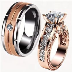2pcs 304L Stainless Steel Couple Ring Set, Perfect for Weddings and Engagements, Elegant Luxury Style Jewelry