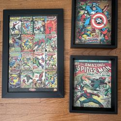 3 Photos With Black Frames - Comic Book Characters 
